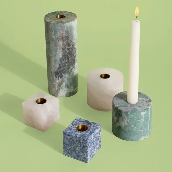 New Discontinued Joanna Buchanan Pedestal Candlestick in Green&Rose Quartz - Picture 4 of 6